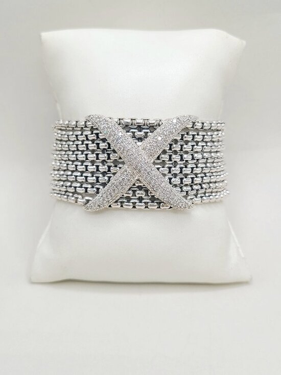 David Yurman Jewelry - David Yurman Wide Diamond X Pave Box Chain Bracelet - Size Medium - RARE